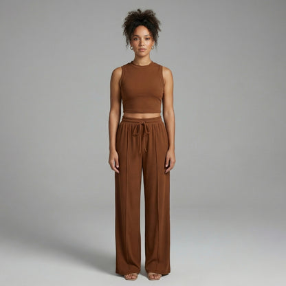 Maëlle | Women’s Ribbed Knit Crop Top and Wide-Leg Pants Set