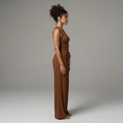 Maëlle | Women’s Ribbed Knit Crop Top and Wide-Leg Pants Set