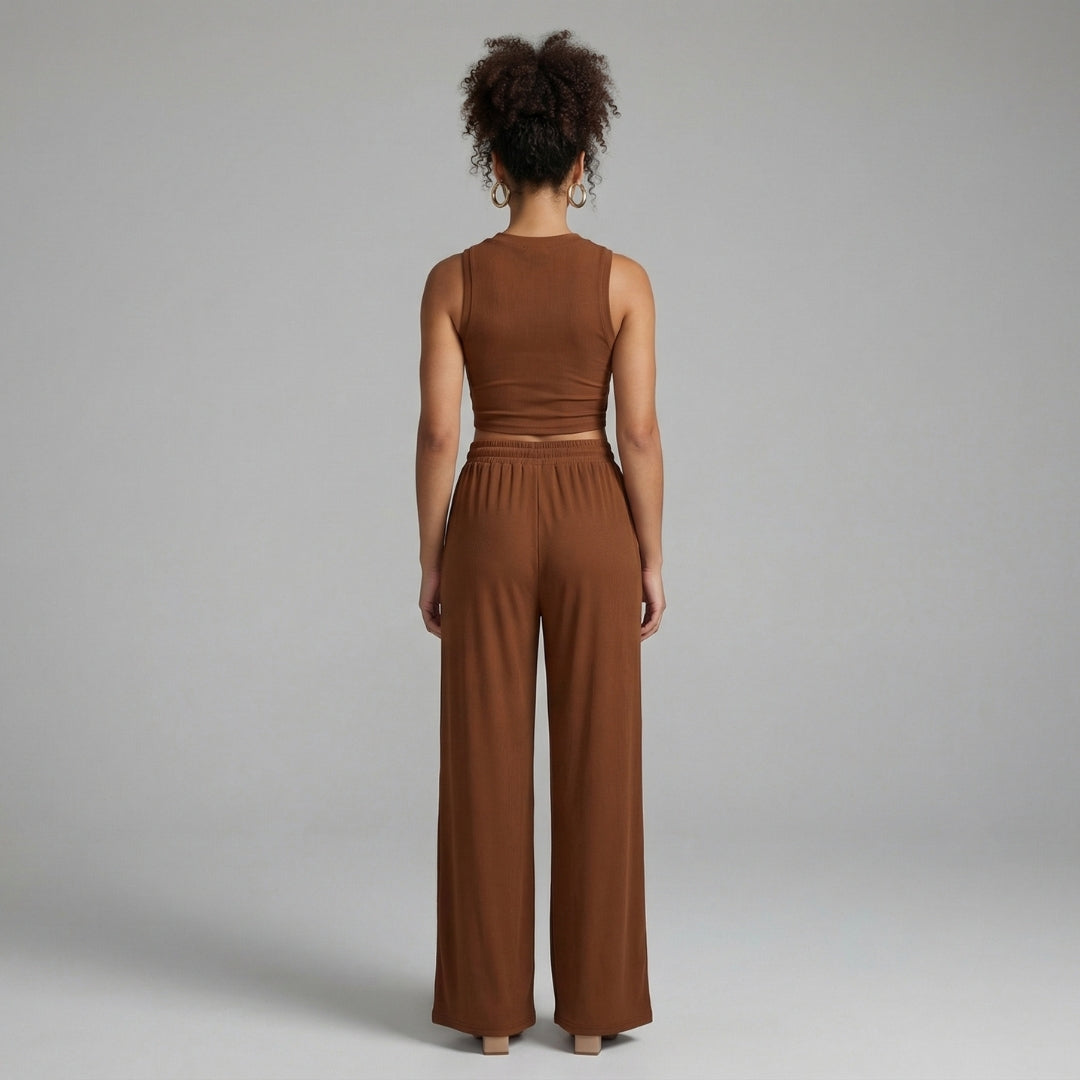 Maëlle | Women’s Ribbed Knit Crop Top and Wide-Leg Pants Set