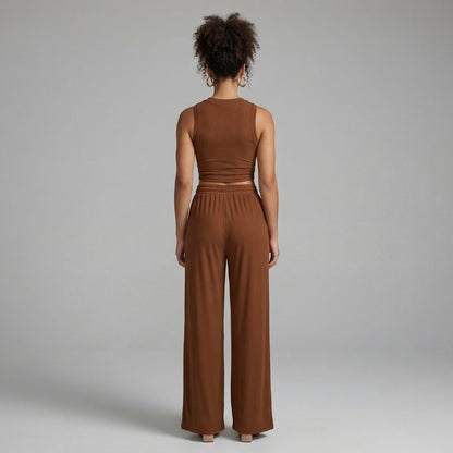 Maëlle | Women’s Ribbed Knit Crop Top and Wide-Leg Pants Set