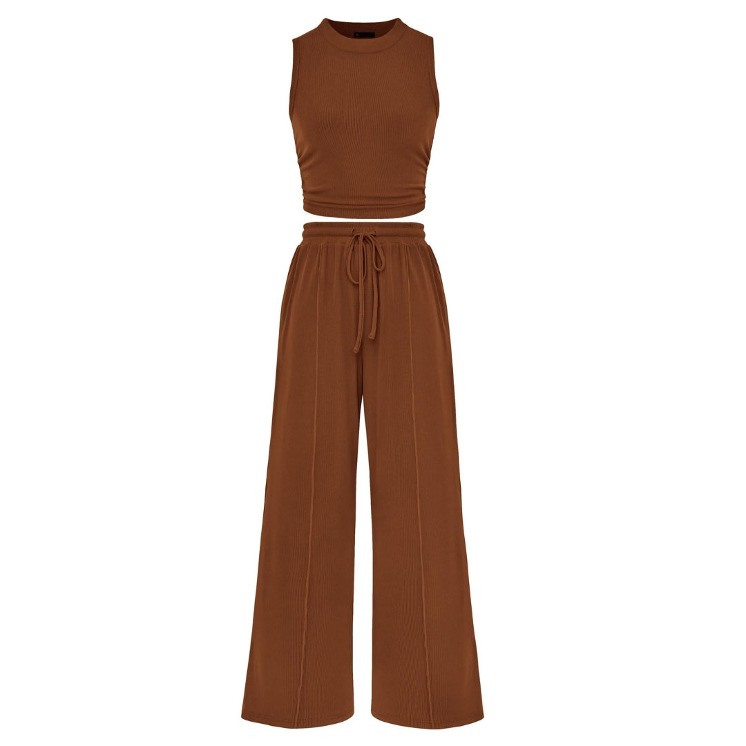 Maëlle | Women’s Ribbed Knit Crop Top and Wide-Leg Pants Set