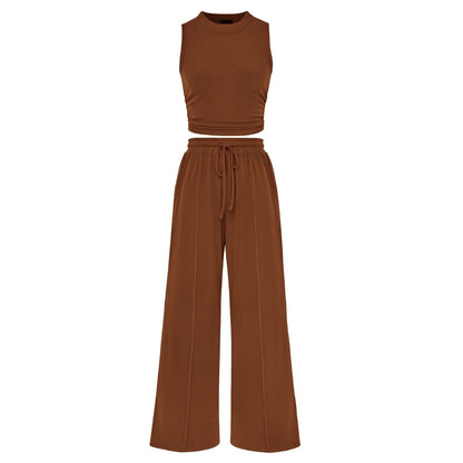 Maëlle | Women’s Ribbed Knit Crop Top and Wide-Leg Pants Set
