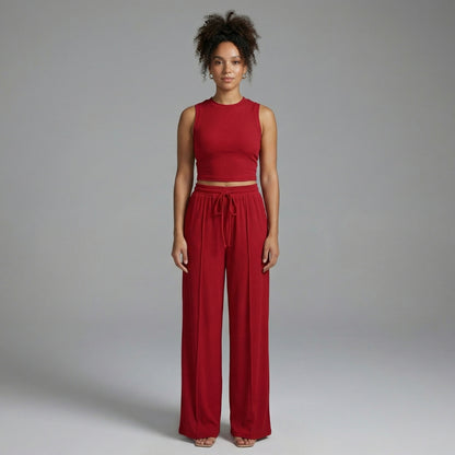 Maëlle | Women’s Ribbed Knit Crop Top and Wide-Leg Pants Set