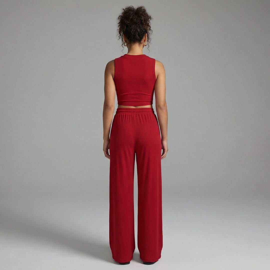 Maëlle | Women’s Ribbed Knit Crop Top and Wide-Leg Pants Set