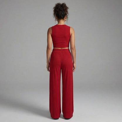 Maëlle | Women’s Ribbed Knit Crop Top and Wide-Leg Pants Set