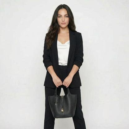 Maëlle | Women’s Leather Bucket Bag with Lock Detail