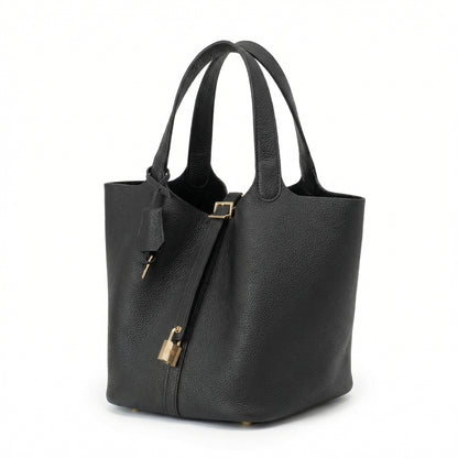 Maëlle | Women’s Leather Bucket Bag with Lock Detail