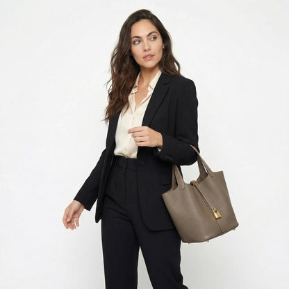 Maëlle | Women’s Leather Bucket Bag with Lock Detail