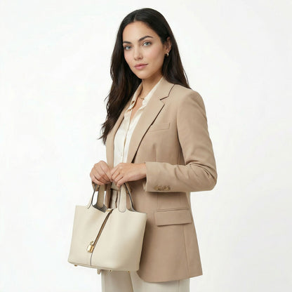 Maëlle | Women’s Leather Bucket Bag with Lock Detail
