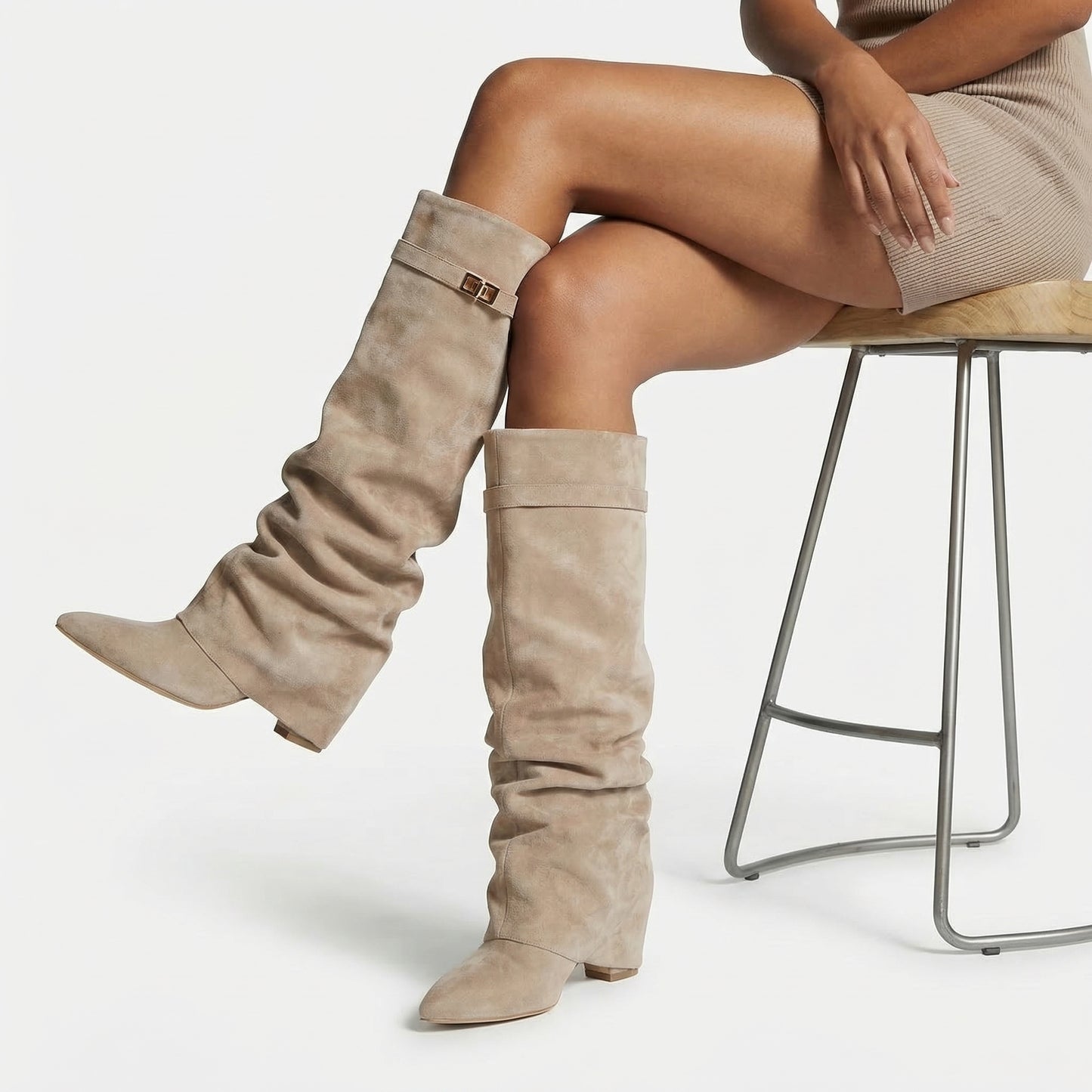 Maëlle Women’s Slouchy Suede Knee-High Boots Buckle