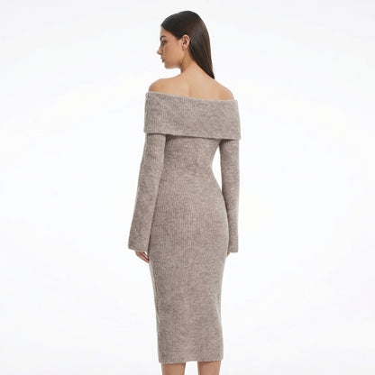 Maëlys | Women’s Off-Shoulder Knit Midi Dress with Hardware