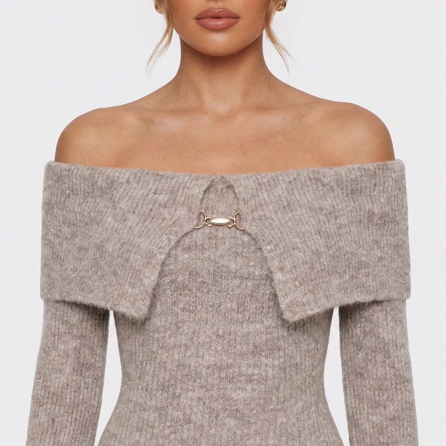 Maëlys | Women’s Off-Shoulder Knit Midi Dress with Hardware