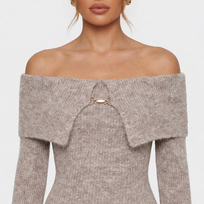 Maëlys | Women’s Off-Shoulder Knit Midi Dress with Hardware
