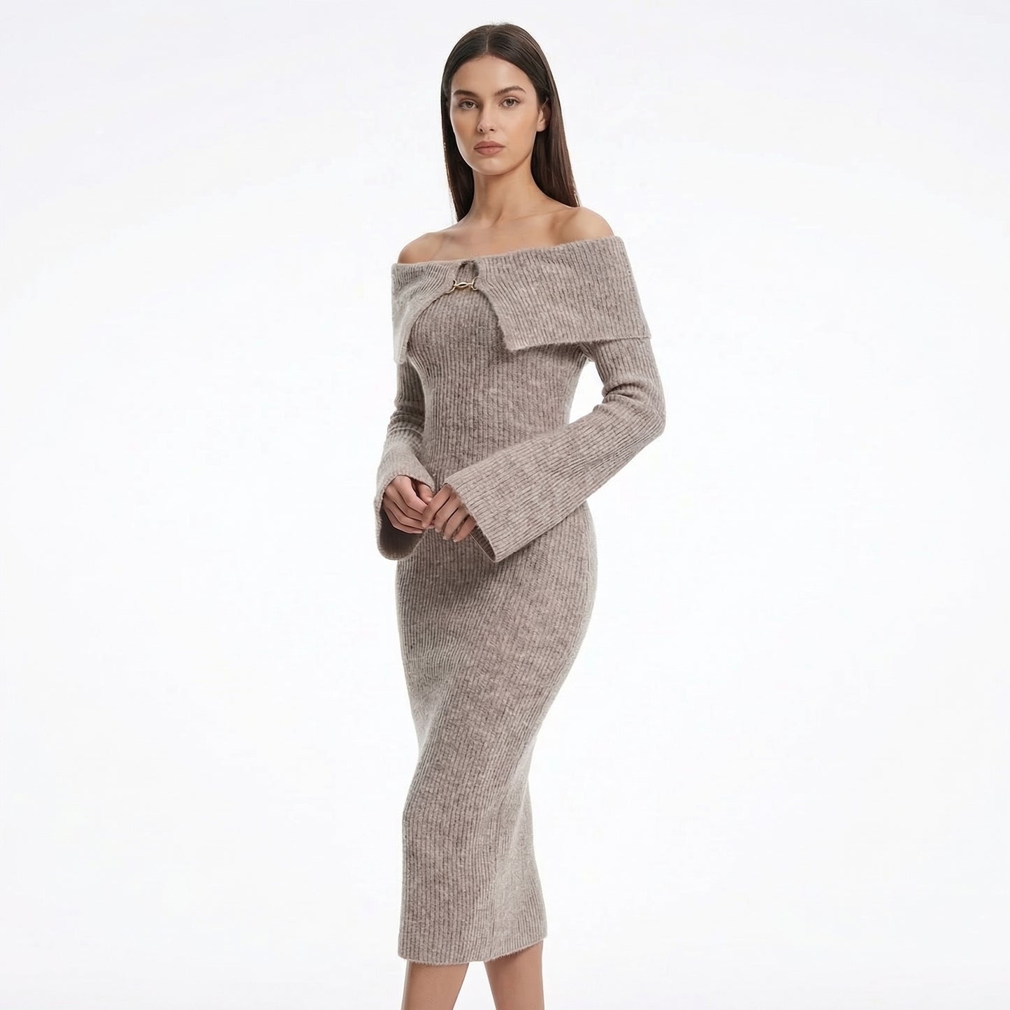 Maëlys | Women’s Off-Shoulder Knit Midi Dress with Hardware