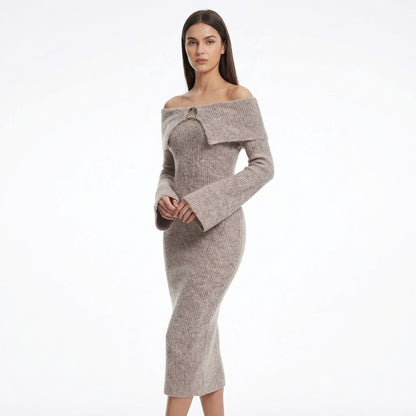 Maëlys | Women’s Off-Shoulder Knit Midi Dress with Hardware