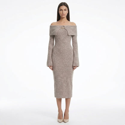 Maëlys | Women’s Off-Shoulder Knit Midi Dress with Hardware