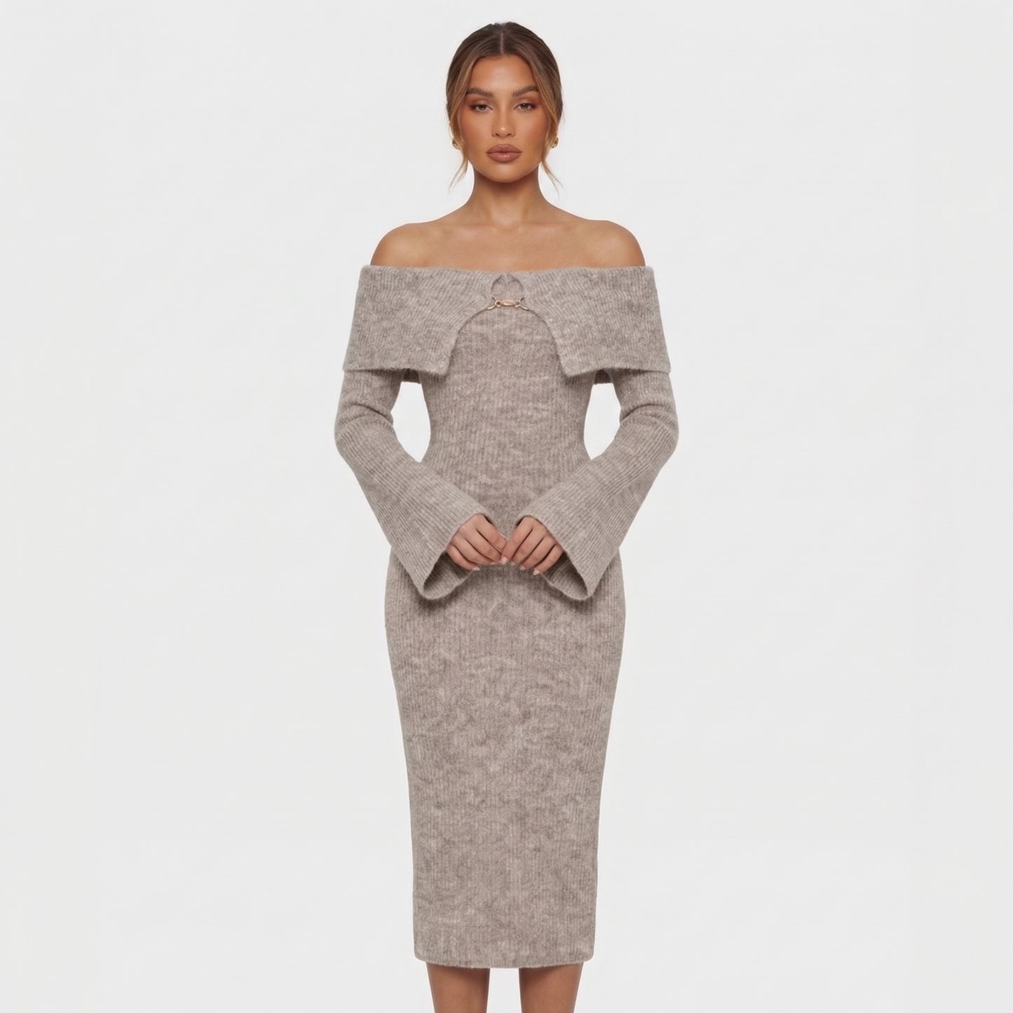 Maëlys | Women’s Off-Shoulder Knit Midi Dress with Hardware