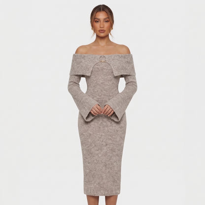 Maëlys | Women’s Off-Shoulder Knit Midi Dress with Hardware