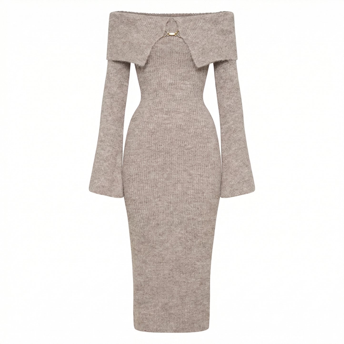 Maëlys | Women’s Off-Shoulder Knit Midi Dress with Hardware