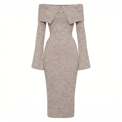 Maëlys | Women’s Off-Shoulder Knit Midi Dress with Hardware