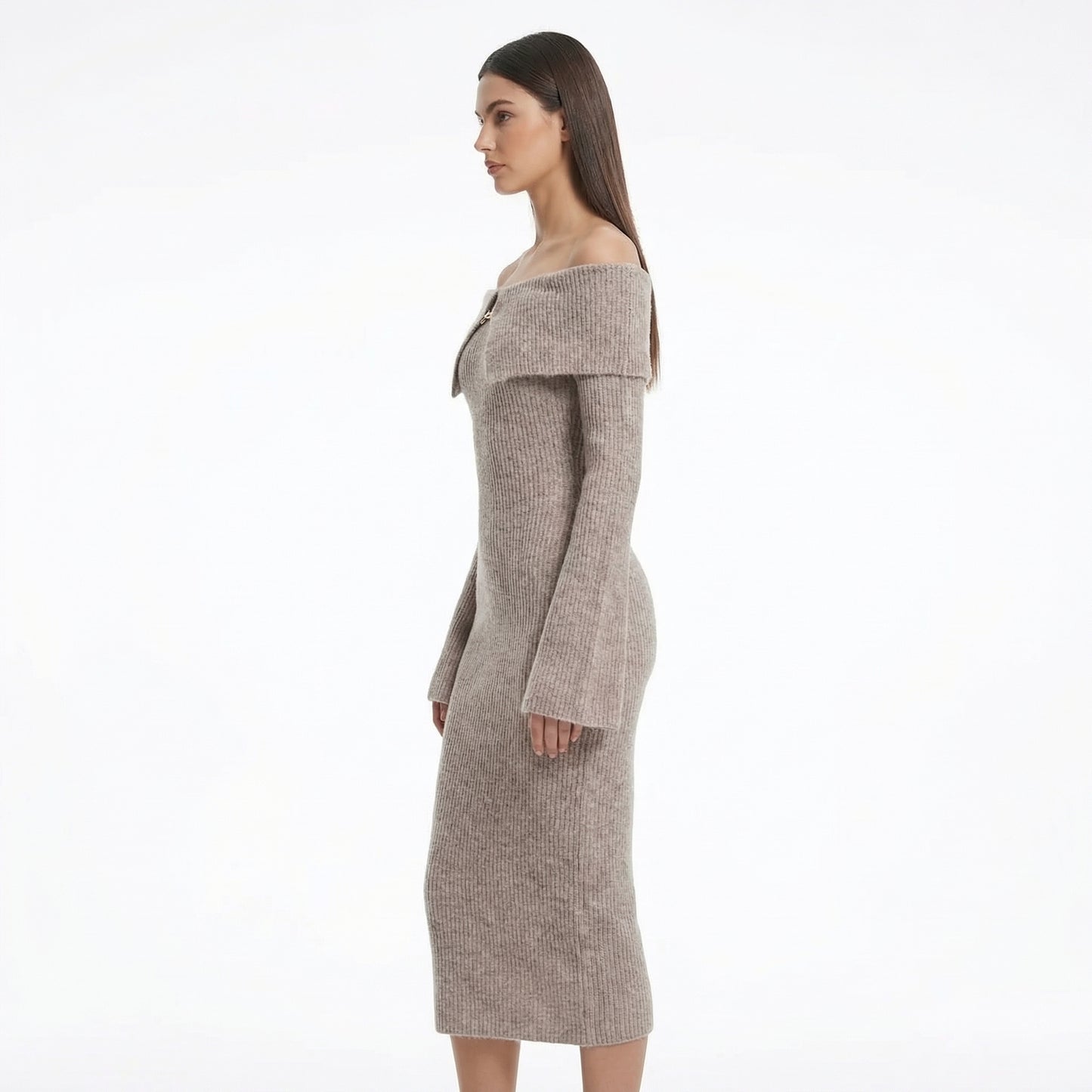 Maëlys | Women’s Off-Shoulder Knit Midi Dress with Hardware