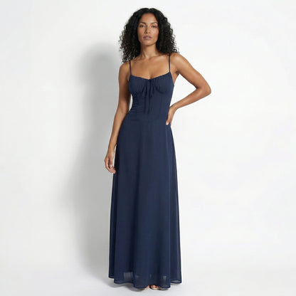 Magdalena Women's Corset Bodice Maxi Dress, Spaghetti Strap Tie Back