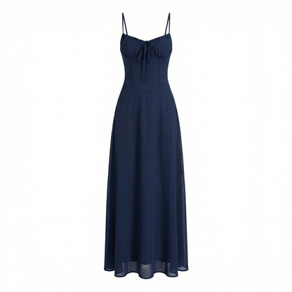 Magdalena Women's Corset Bodice Maxi Dress, Spaghetti Strap Tie Back