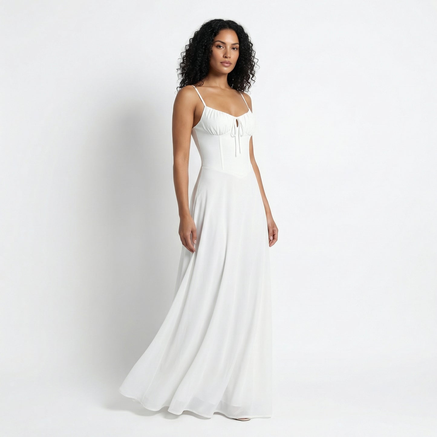 Magdalena Women's Corset Bodice Maxi Dress, Spaghetti Strap Tie Back