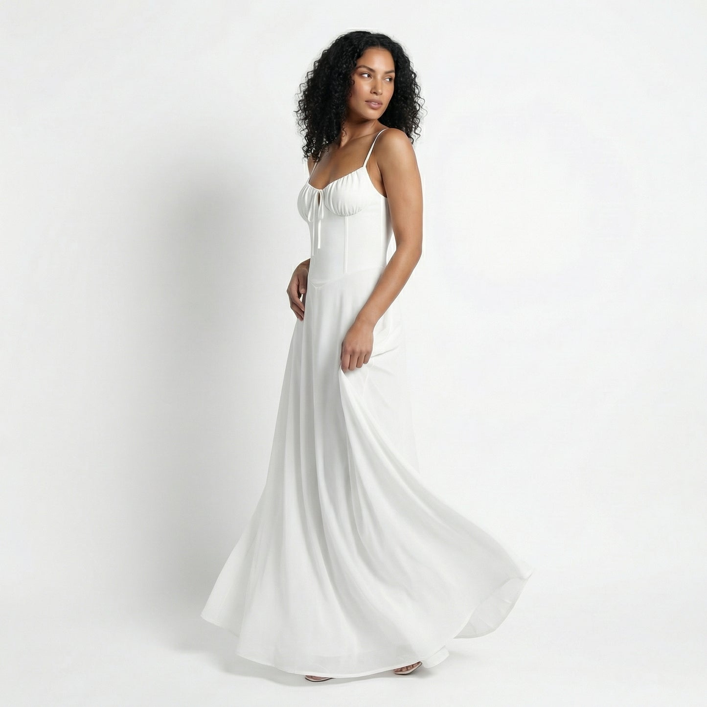 Magdalena Women's Corset Bodice Maxi Dress, Spaghetti Strap Tie Back