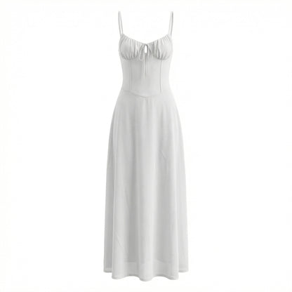 Magdalena Women's Corset Bodice Maxi Dress, Spaghetti Strap Tie Back