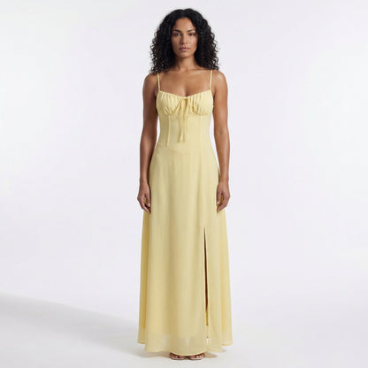 Magdalena Women's Corset Bodice Maxi Dress, Spaghetti Strap Tie Back