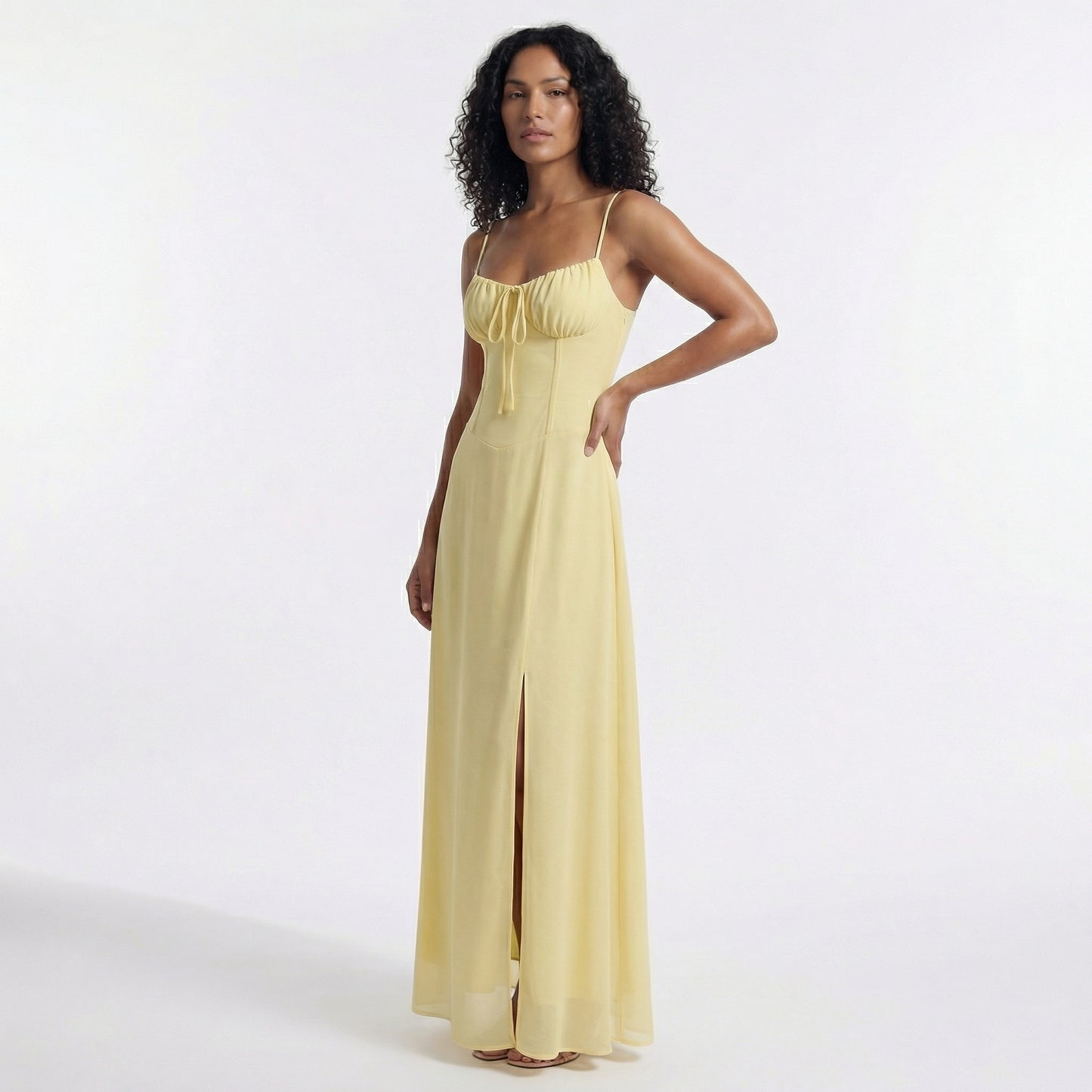 Magdalena Women's Corset Bodice Maxi Dress, Spaghetti Strap Tie Back