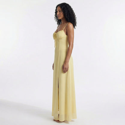 Magdalena Women's Corset Bodice Maxi Dress, Spaghetti Strap Tie Back