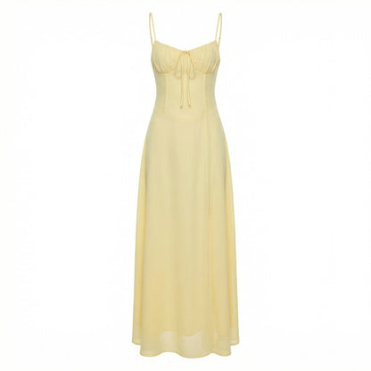 Magdalena Women's Corset Bodice Maxi Dress, Spaghetti Strap Tie Back