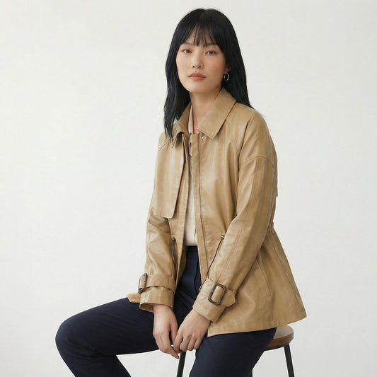 Manhattan | Sheepskin Leather Cinched-Waist Jacket