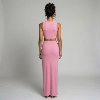 Manon | Women’s Ribbed One-Shoulder Crop Top and Slit Maxi Skirt Set