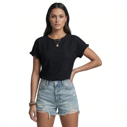 Margot | Women’s Polyester Short-Sleeve Crewneck T-Shirt Ruffle-Sleeve