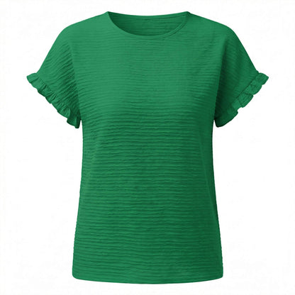 Margot | Women’s Polyester Short-Sleeve Crewneck T-Shirt Ruffle-Sleeve