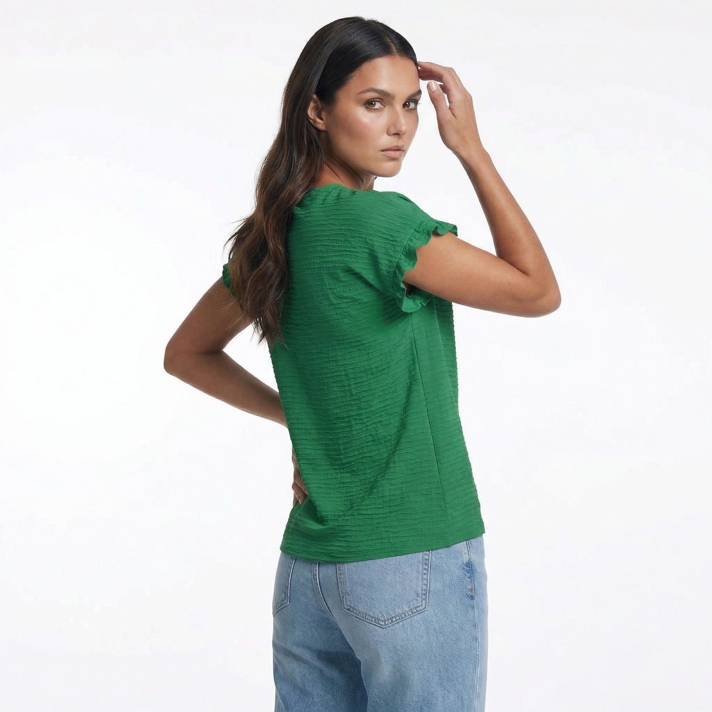 Margot | Women’s Polyester Short-Sleeve Crewneck T-Shirt Ruffle-Sleeve
