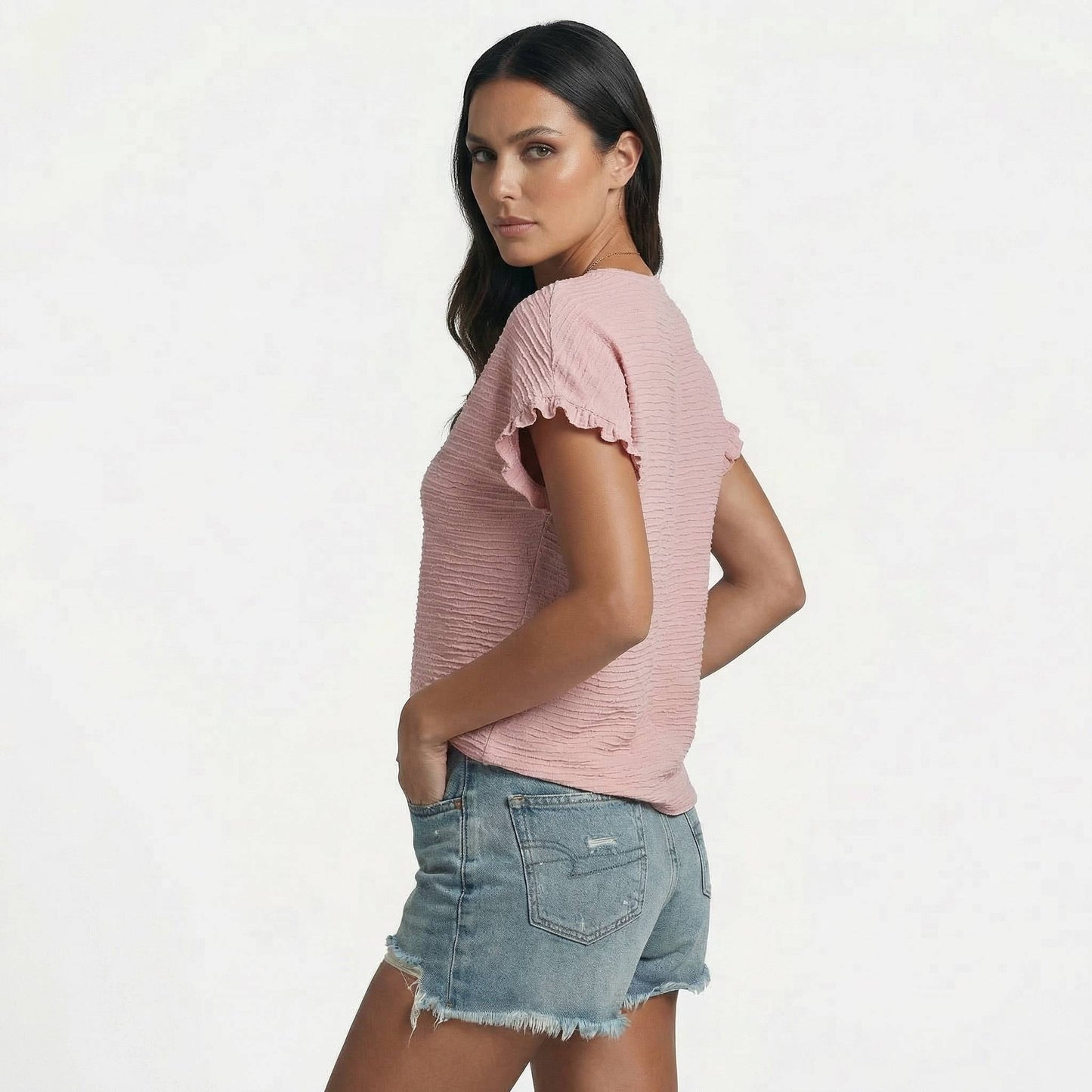 Margot | Women’s Polyester Short-Sleeve Crewneck T-Shirt Ruffle-Sleeve