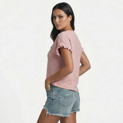 Margot | Women’s Polyester Short-Sleeve Crewneck T-Shirt Ruffle-Sleeve