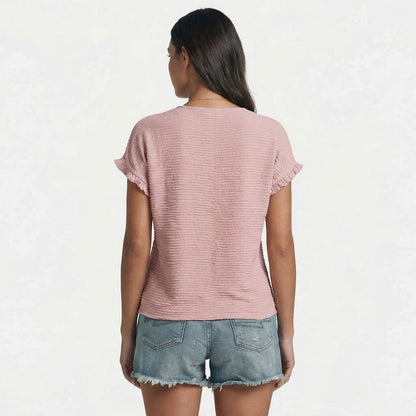 Margot | Women’s Polyester Short-Sleeve Crewneck T-Shirt Ruffle-Sleeve