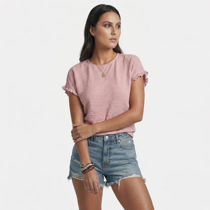 Margot | Women’s Polyester Short-Sleeve Crewneck T-Shirt Ruffle-Sleeve