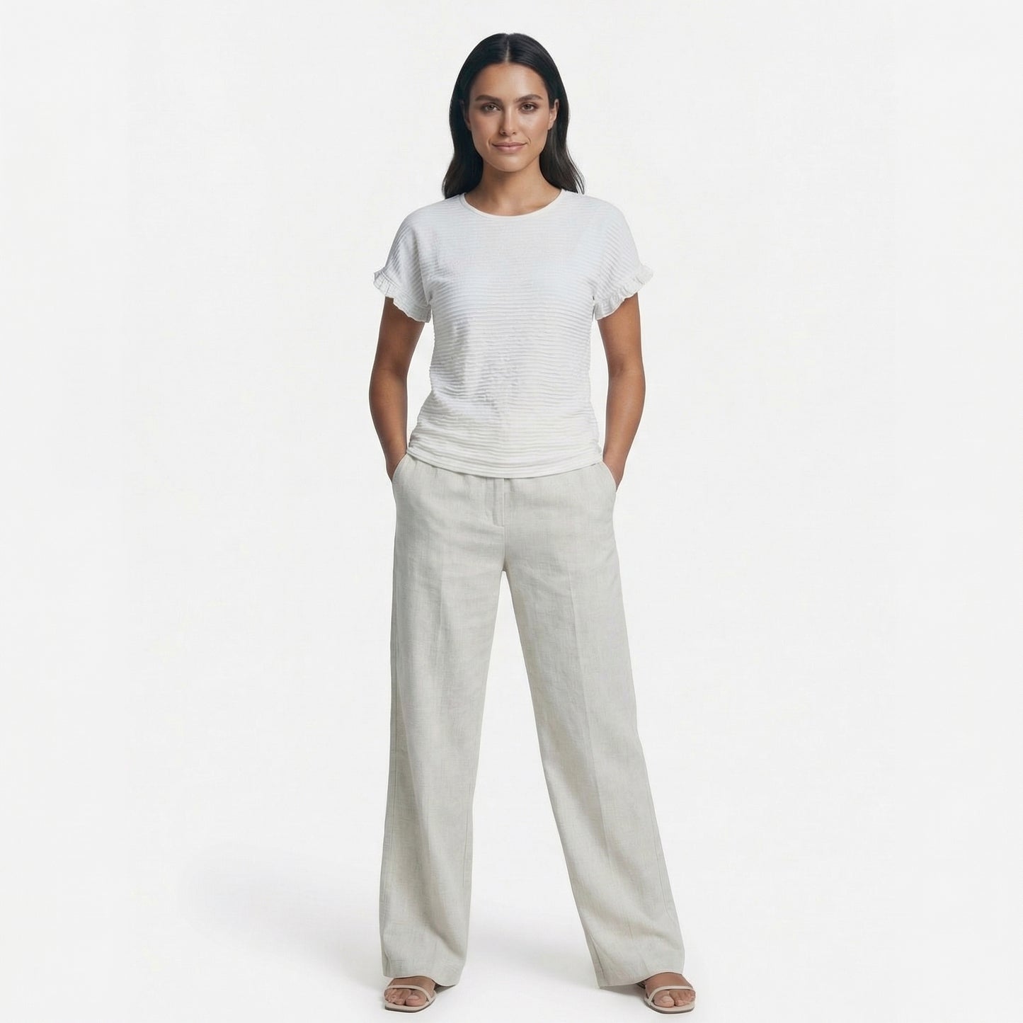 Margot | Women’s Polyester Short-Sleeve Crewneck T-Shirt Ruffle-Sleeve