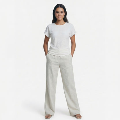 Margot | Women’s Polyester Short-Sleeve Crewneck T-Shirt Ruffle-Sleeve