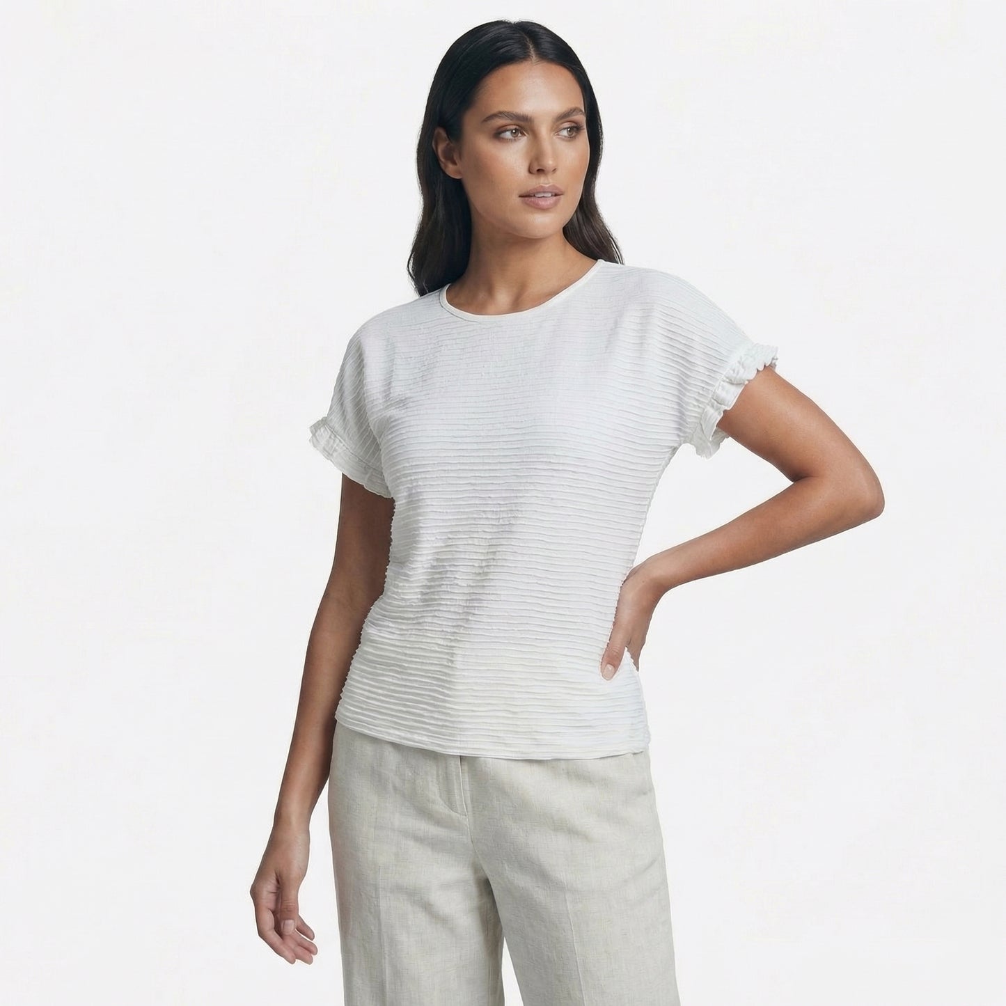 Margot | Women’s Polyester Short-Sleeve Crewneck T-Shirt Ruffle-Sleeve