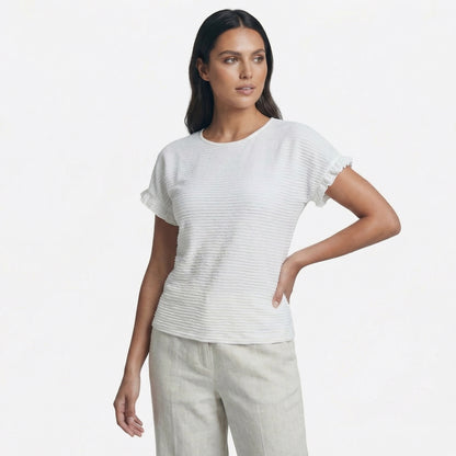 Margot | Women’s Polyester Short-Sleeve Crewneck T-Shirt Ruffle-Sleeve
