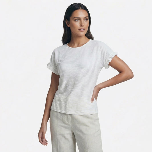 Margot | Women’s Polyester Short-Sleeve Crewneck T-Shirt Ruffle-Sleeve