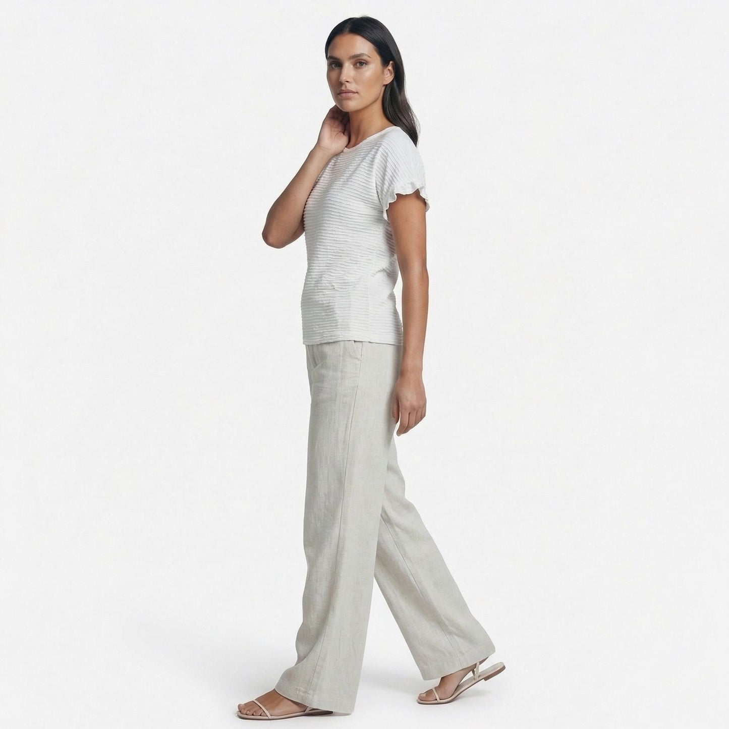 Margot | Women’s Polyester Short-Sleeve Crewneck T-Shirt Ruffle-Sleeve