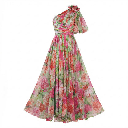 Maud | Women’s One-Shoulder Floral Maxi Dress Draped